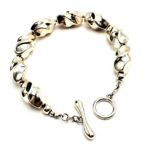 Sterling Silver Chunky Twist Bead Toggle Bracelet 19 Grams 8" Size